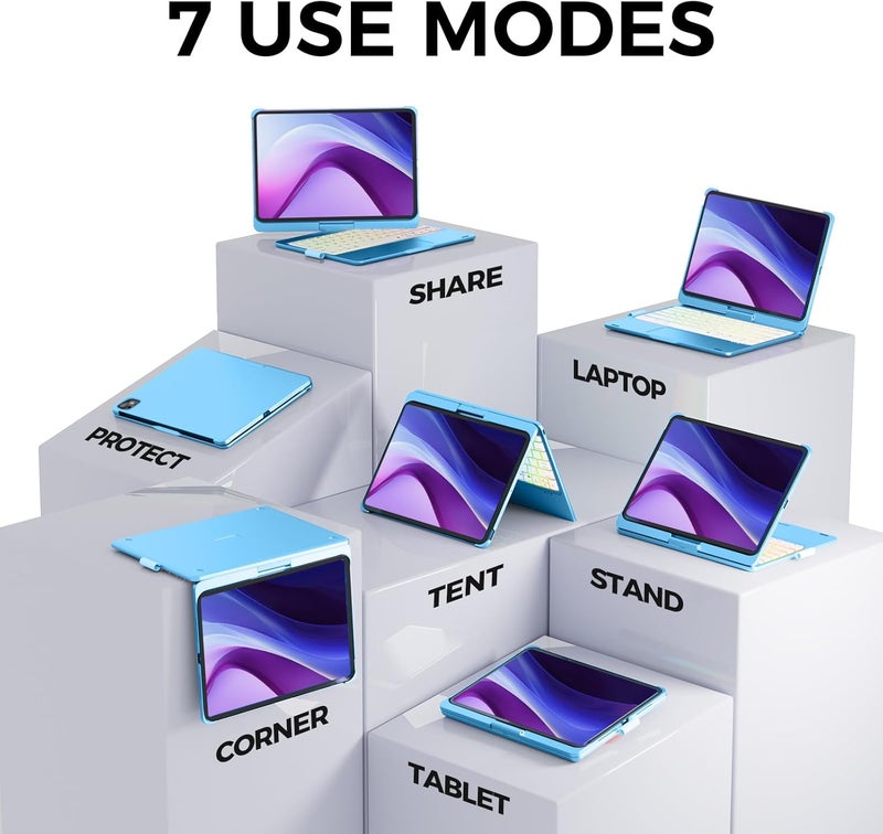 NOKBABO حافظة لجهاز iPad الجيل 10 و11 (A16) مع لوحة مفاتيح، حافظة لجهاز iPad Air 11 بوصة (M3/M2)، لوحة مفاتيح لجهاز iPad Pro 11 (الجيل 4/3/2/1) و iPad Air 5/4، لوحة تتبع، دوران 360°، إضاءة خلفية - أزرق سماوي - Image 3